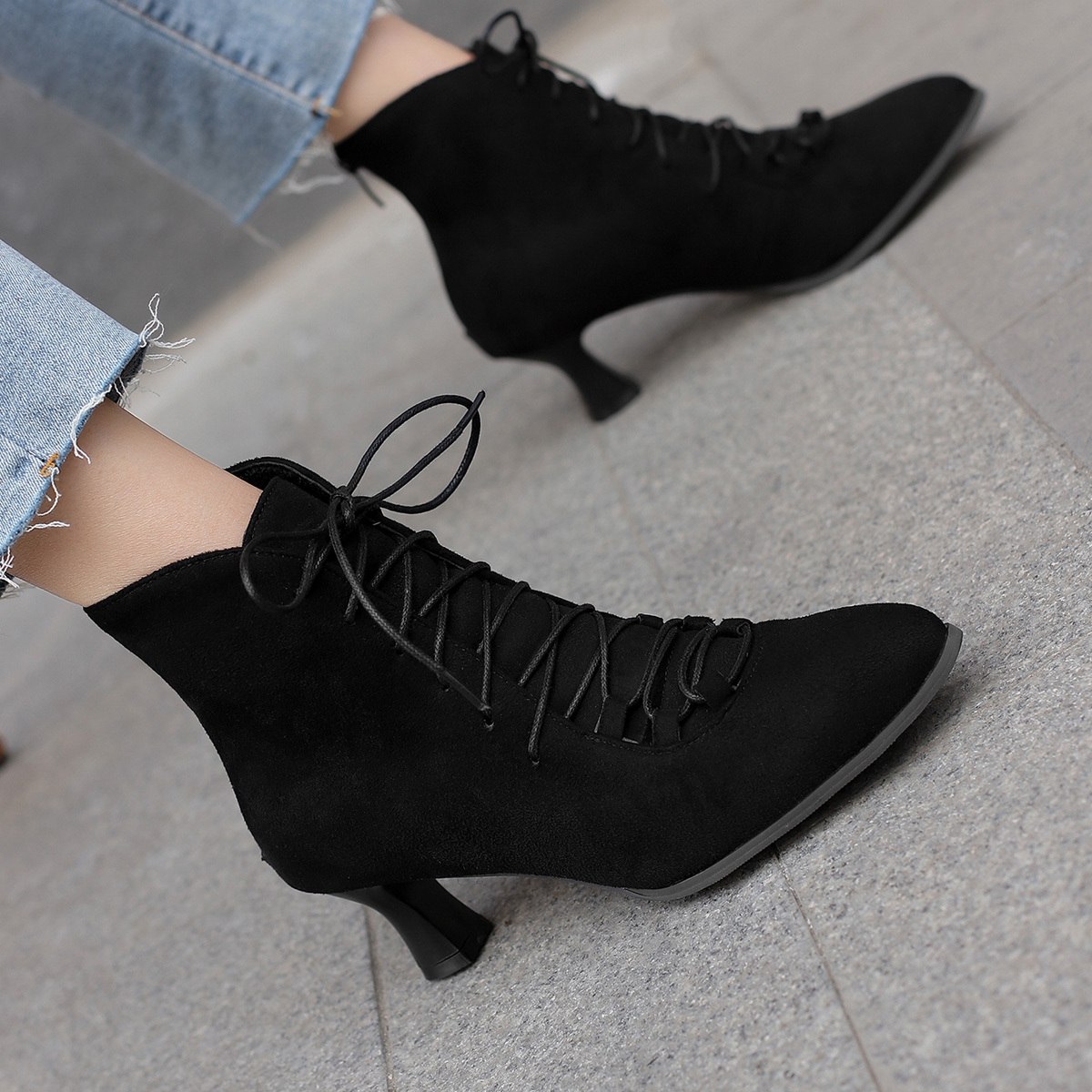 Lace up kitten heel on sale boots