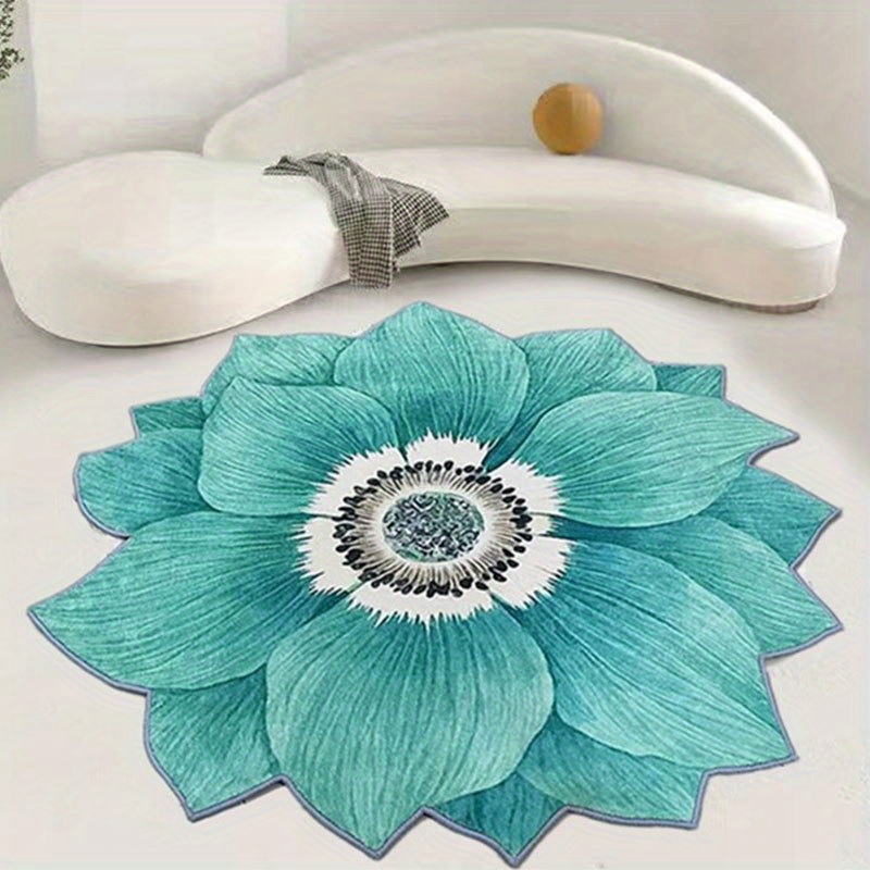 Round Rug For Bedroom Diameter 39.4” Flower Shaped Rug Mat, Non