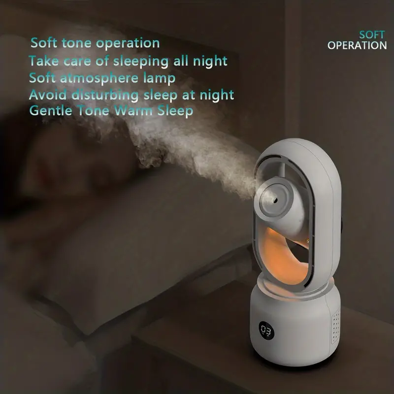 1pc spray humidifier fan home atmosphere night light air humidifier desktop leafless fan built in battery support charging leafless humidifier brushless motor humidifier fan air humidified atmosphere lamp mechanical operation for office home details 5