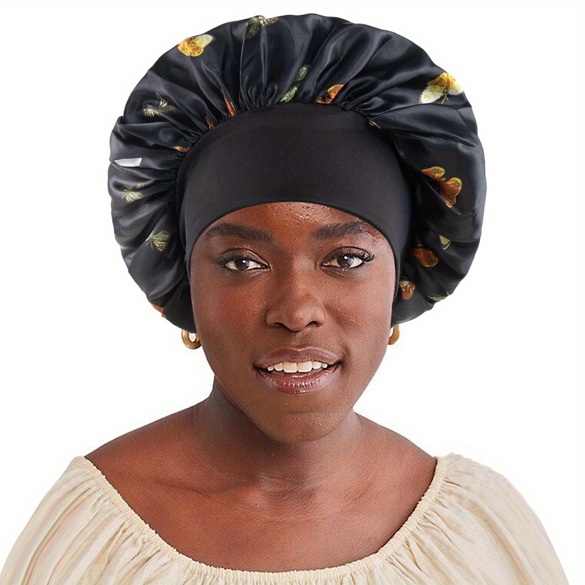 Extra Large Satin Bonnets For Sleeping, Hair Bonnets For Women Braids Curly  Straight Hair, Hair With Floral Pattern Wide Elastic Band (random Flower  Print Position) - Temu