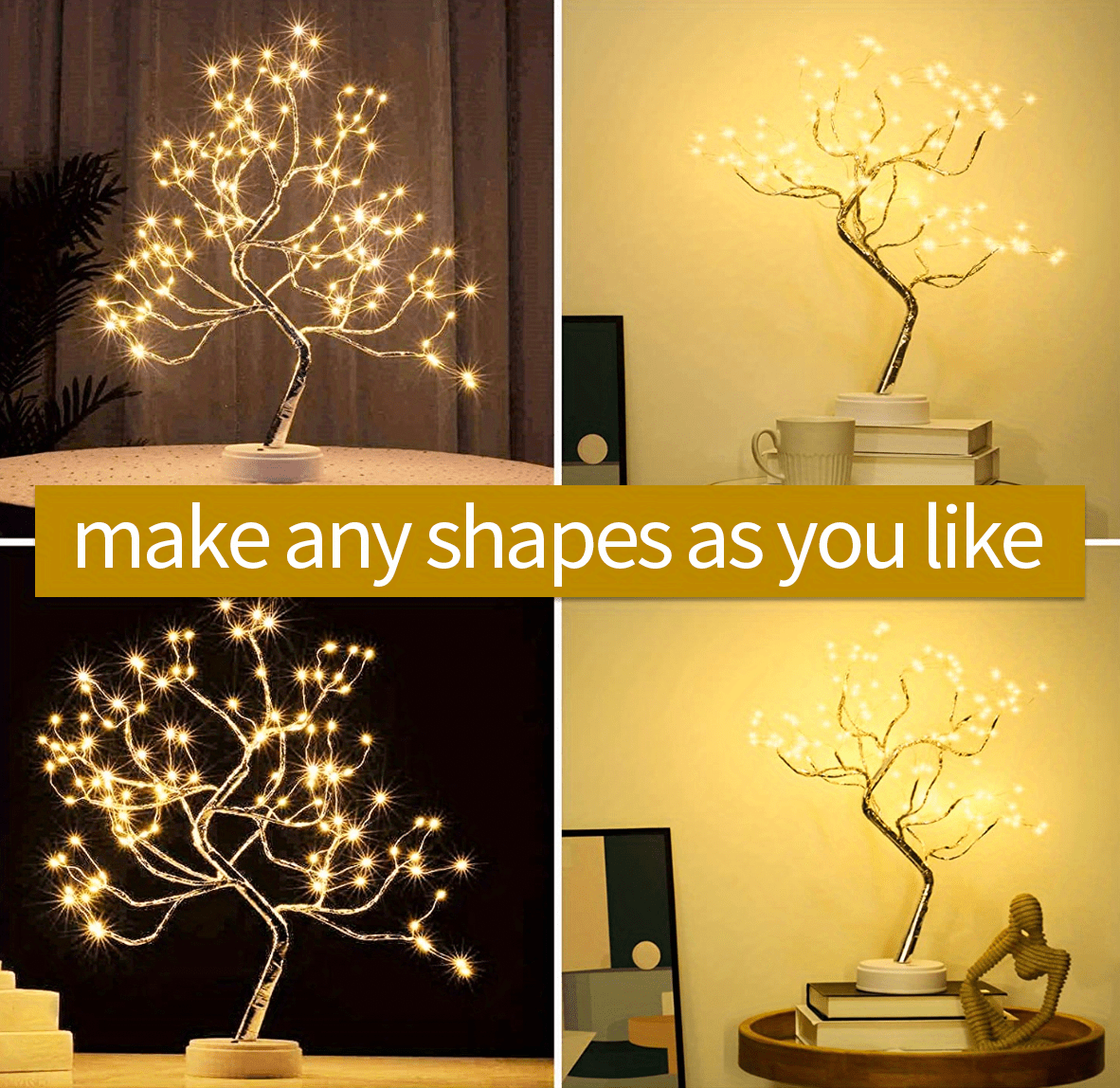 Tabletop Bonsai Tree Light with 108 LED Copper Wire String Lights, DIY  Artificial Tree Lamp, Battery/USB Operated
