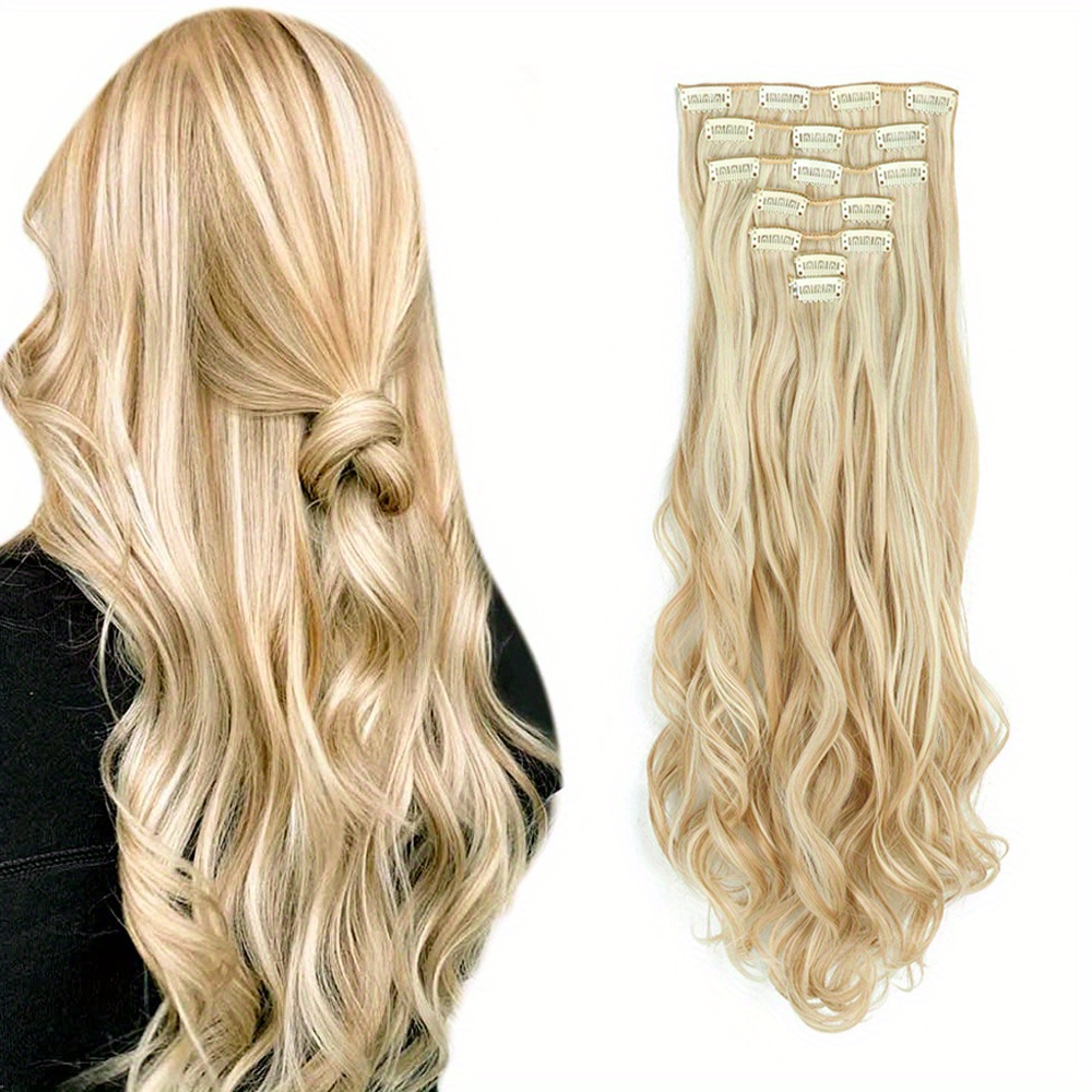 Long Wavy 16 Clips Hair Extensions Clips in 7Pcs/Set Synthetic