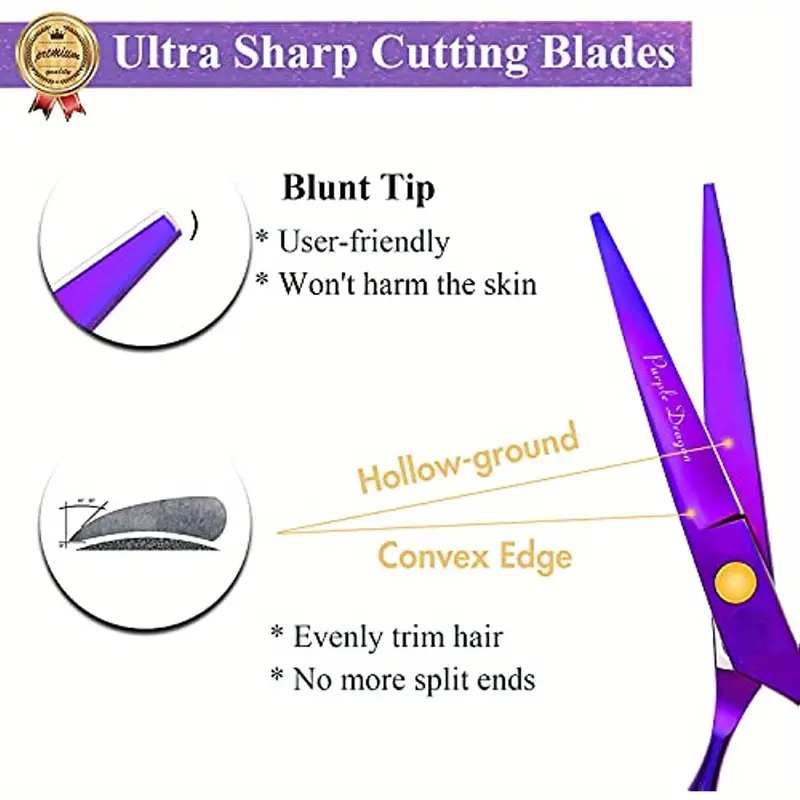 purple 5 5 inch hair cutting scissors set with razor titanium professional hairdressing tools barber hair cutting shears hair thinning texturizing shears for barber salon home use details 1