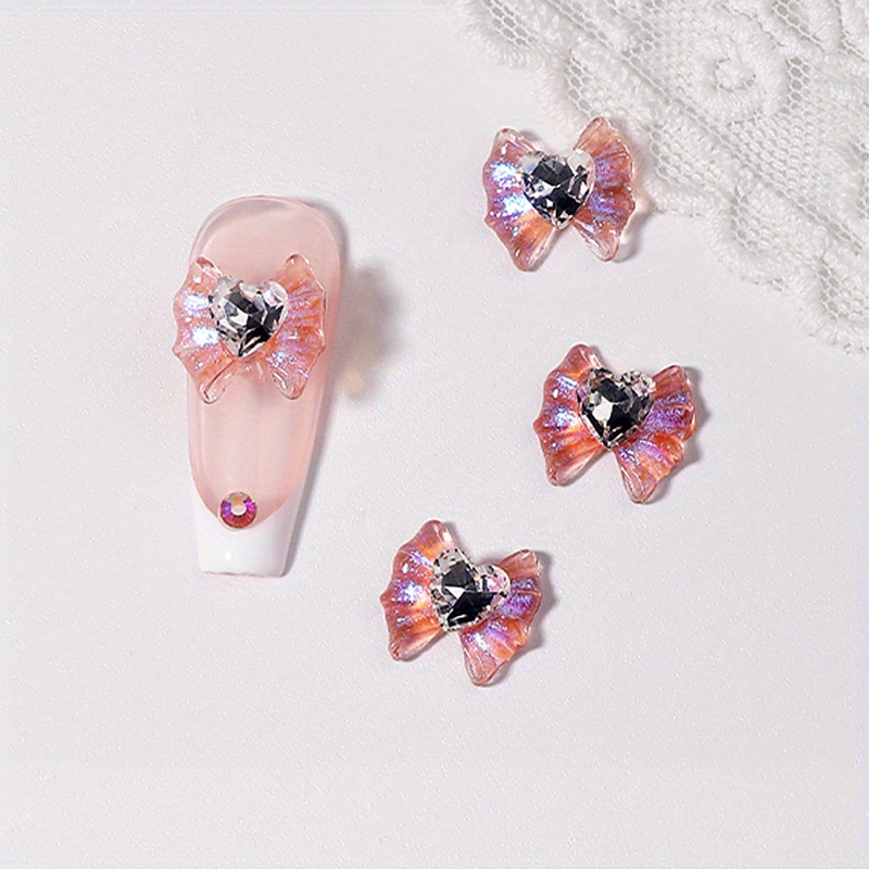3D Bow & Heart Nail Decoration Resin Gems Charms DIY Nails