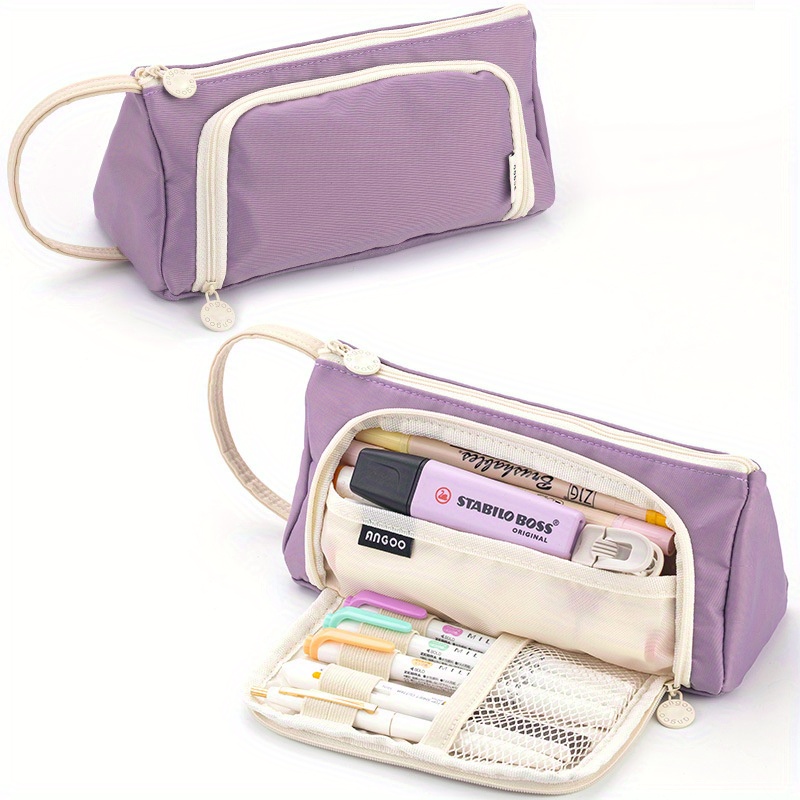 Thinp Astuccio In Velluto A Coste Rosa Con Chiusura Lampo - Portapenne Morbido E Capiente, 18x7x9 Cm - Per Scuola, Ufficio, Viaggi E Beauty Case