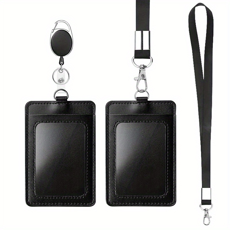 Leather ID Holders Case PU Business Badge Card Holder with Neck Strap  Lanyard US