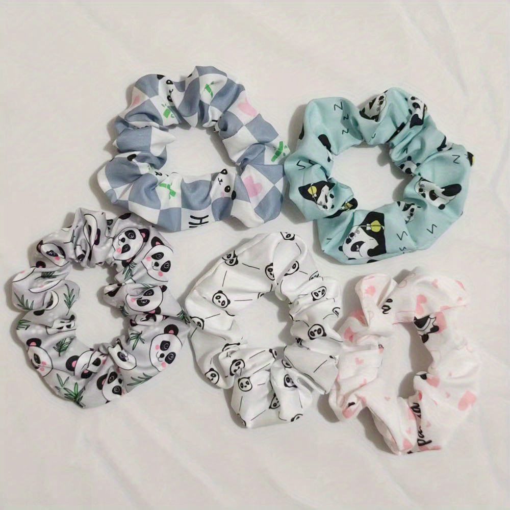 5pcs Large Cartoon Pattern Scrunchie Cute Panda Pattern Hair Tie Hair Rope Female Hair Accessories