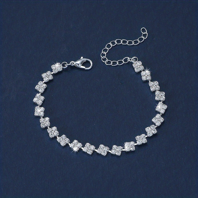E-shop Luxuriöses Funkelndes Strass-Krallenketten-Armband für Frauen - Elegantes Quadratisches Design, für Freizeitkleidung, Modetrend, Strass,