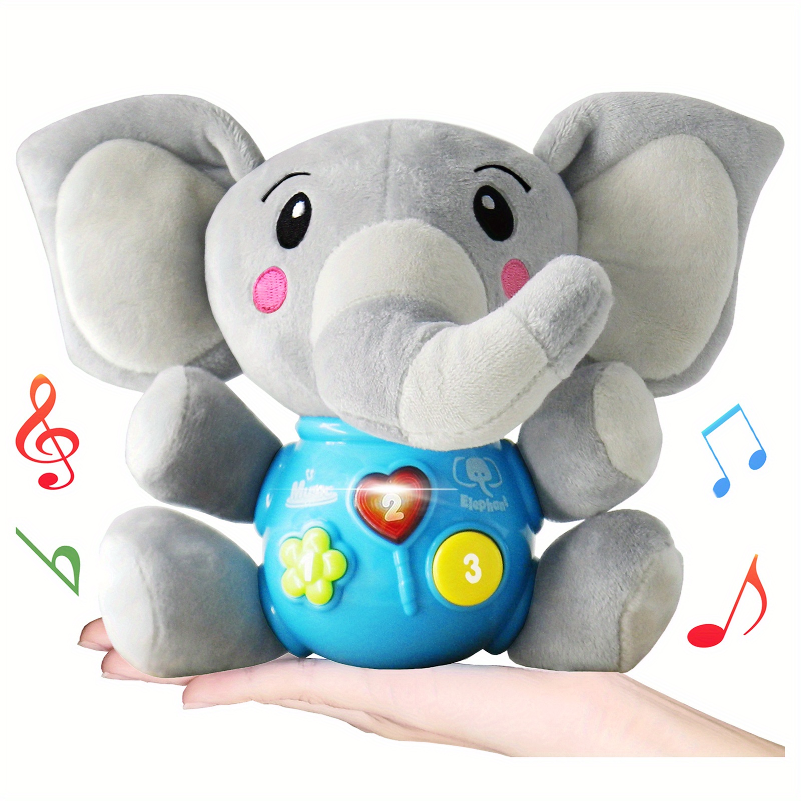 Amdohai Jouets en peluche éléphant pour bébé, jouet musical en