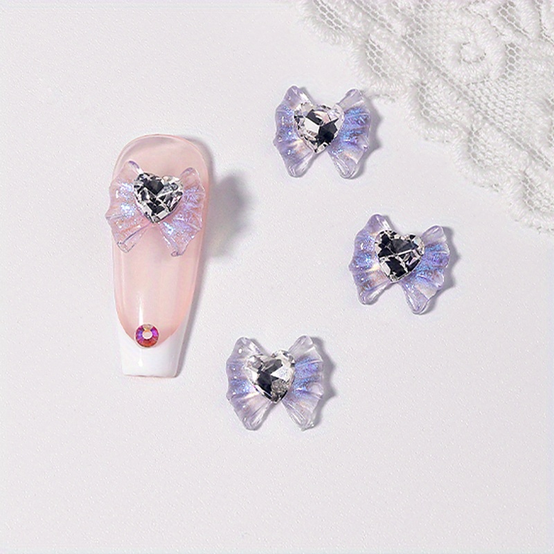 3D Bow & Heart Nail Decoration Resin Gems Charms DIY Nails