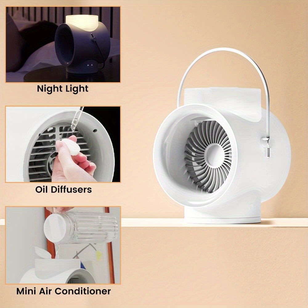 1pc portable air conditioner fan mini air conditioner cooling fan desktop double spray humidifier with night light quiet personal air cooler with 3 speed fan for bedroom office outdoor details 1