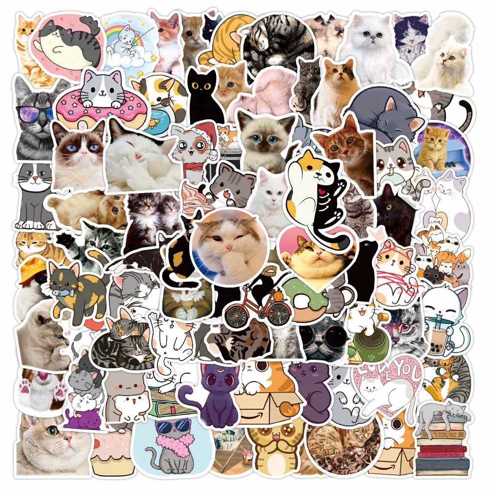 Cute Cat Stickers | 100 Pcs | Vinyl Waterproof Stickers for Laptop, Guitar, Motorcycle, Bike, Skateboard, Luggage, Phone, Hydro Flask, Gift for Kids