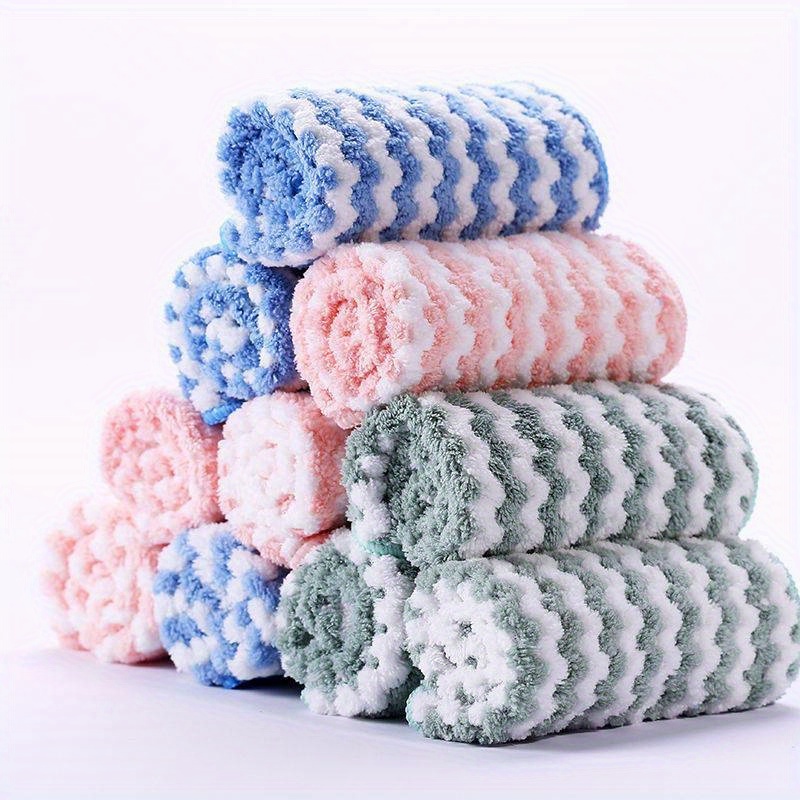 5pcs Thick Kitchen Towel Dishcloth Household Kitchen Rags Gadget Microfiber  Non-stick Oil Table Cleaning Wipe Cloth Scouring Pad