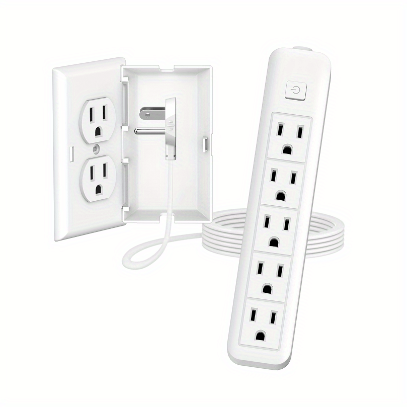 Ultra-Thin Outlet Concealer With Ultra Flat Plug Power Strip Extension  Cord, Universal Size Outlet Cover, 6 AC Outlets, 1875W For Kitchen, Home  And Of