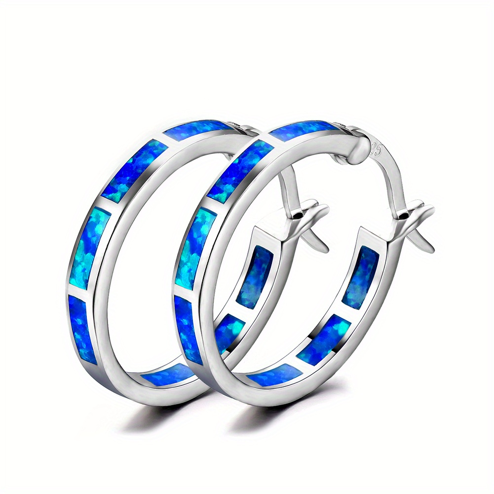 Image of Boho Vintage Blue White Synthetic Opal Earrings | 14k Golden Plated Copper Hoop Earrings For Women, Suitable For Daily And Party Occasions