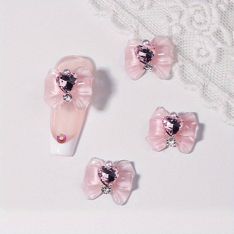 3D Bow & Heart Nail Decoration Resin Gems Charms DIY Nails