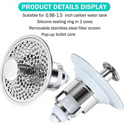 Stainless Steel Bathroom Sink Drain Stopper, Universal Basin Pop-up Bounce  Core Basin Drain Filter With Hair Catcher, Sink Strainer Bathtub Plug Stopper  Bathroom Tool, Bathtub Shower Sink Filter (for ) - Temu