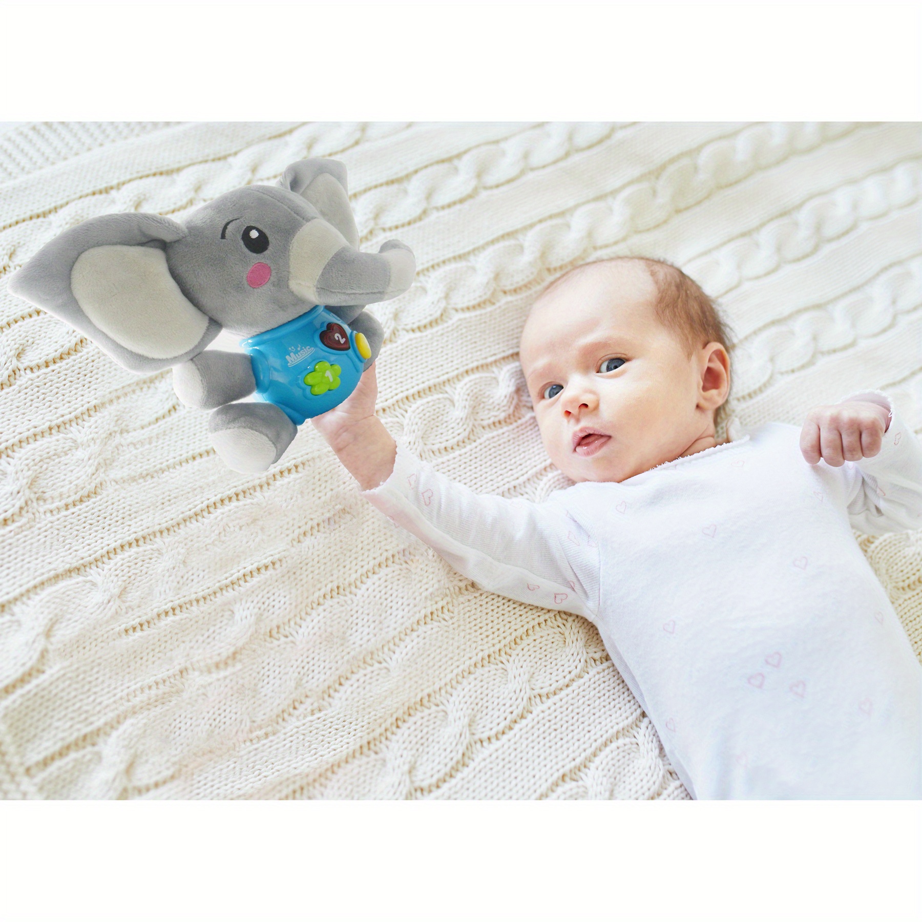 Amdohai Jouets en peluche éléphant pour bébé, jouet musical en