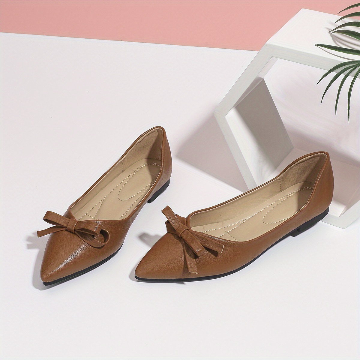 womens pointed toe flats bow detail elegant slip ballet Temu - Main Image
