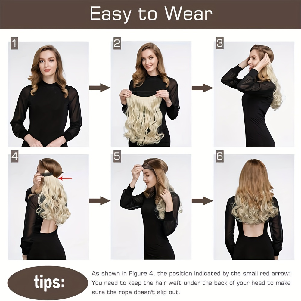 long curly synthetic hair extensions with invisible wire fishing line hair extensions hairpieces   hair for women details 4
