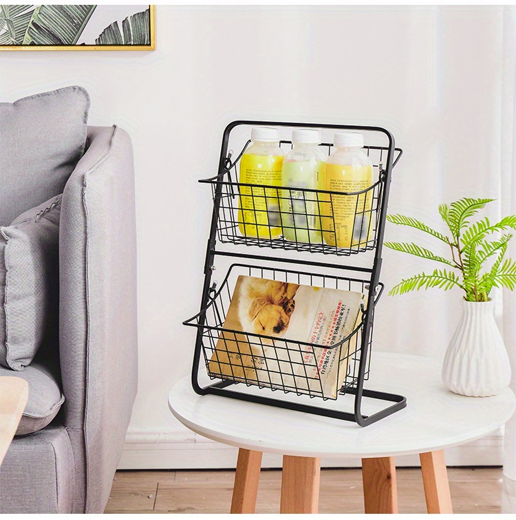 Fruit Basket For Countertop, Black 2 Tier Metal Wire Basket Storage,  Bathroom Basket For Organizing, Spice Rack Organizer For Counter Shelf, 2  Tier Mini Storage Basket Organizer With Removable Baskets - Temu