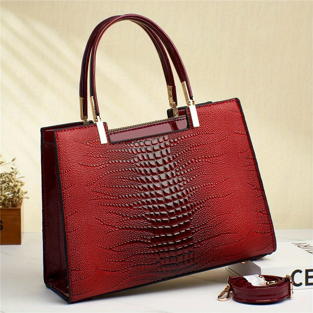 Luxury High Quality Classic Crocodile Pattern Handbag Large Shoulder Bag  Tote