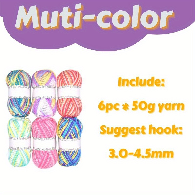 6 Rainbow Colorful Yarn For Knitting And Crocheting - Temu