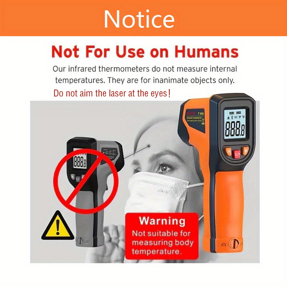 Thermomètre infrarouge numérique (-50℃～950℃), pistolet de température laser  sans contact avec écran LCD, émissivité réglable/enregistrement de
