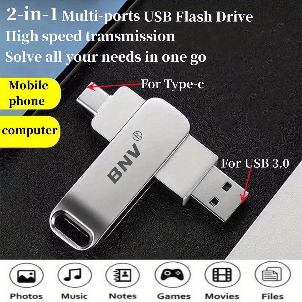 BNV 16 Go/32 Go/64 Go/128 Go/246 Go/512 Go USB Vers Type-c 3.2 Clé USB  OTG-High-Speed&Top-Quality Memory Stick Pour  Macbooks/Tablettes/Smartphones