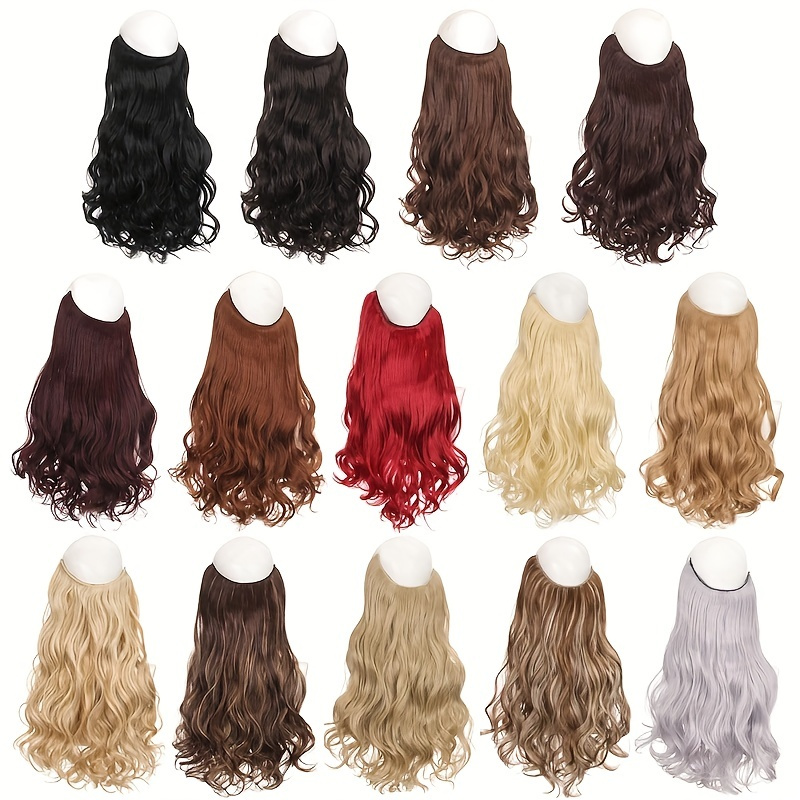 long curly synthetic hair extensions with invisible wire fishing line hair extensions hairpieces   hair for women details 0