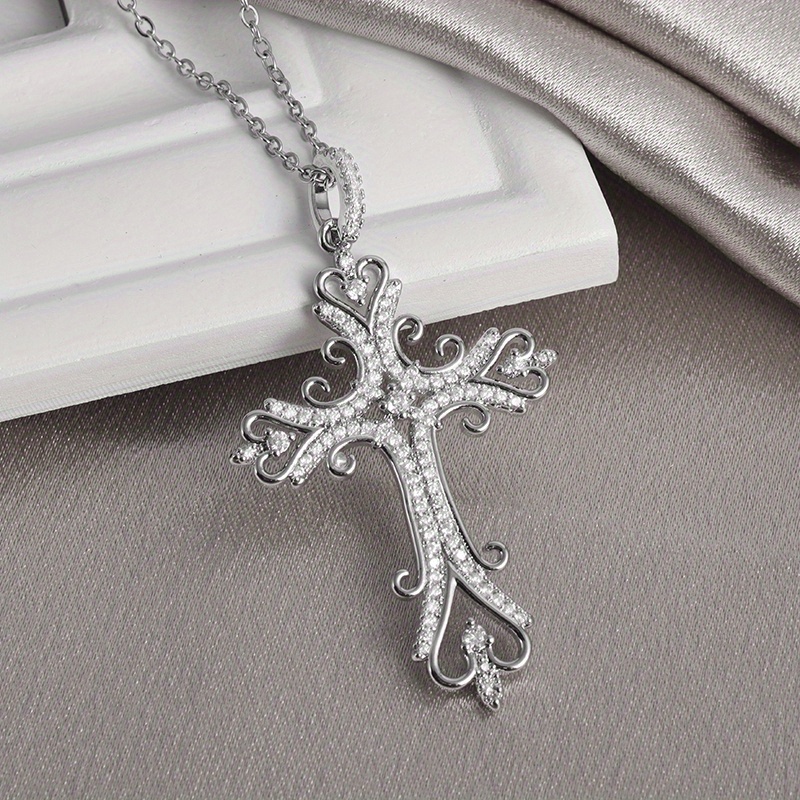 1pc Men's Antique Silvery Style Cross Necklace Jewelry Travel Souvenir Gift