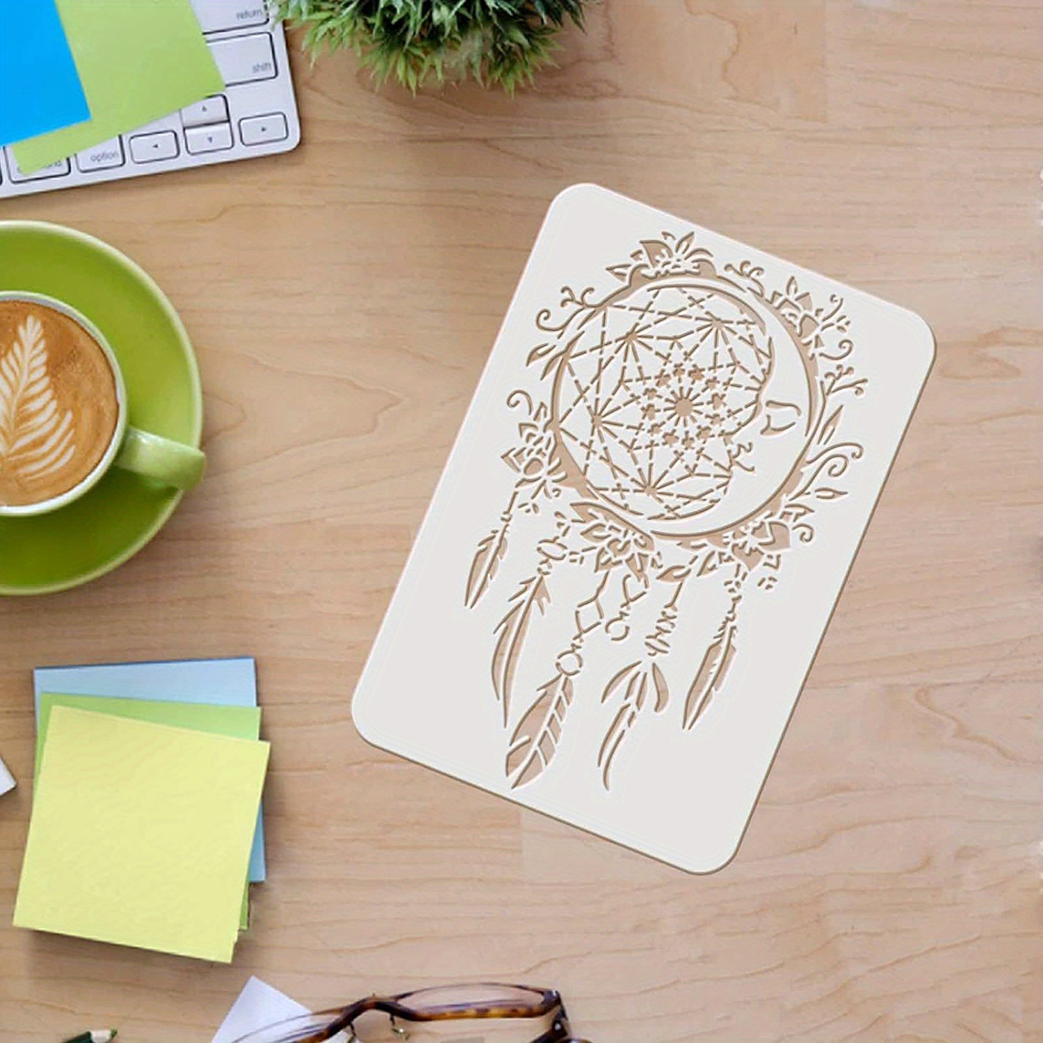 Image of 1pc Moon Dreamcatchers Drawing Painting Stencils Templates 29.7x21cmplastic Stencils Decoration Rectangle Stencils For Painting On Wood, Floor, Wall And Fabric