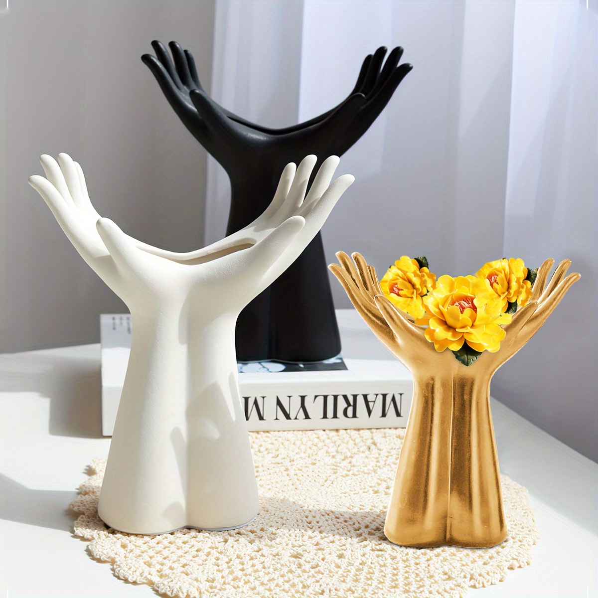 Holding Flower Gesture Flower Hand Decorative Vase Simple - Temu