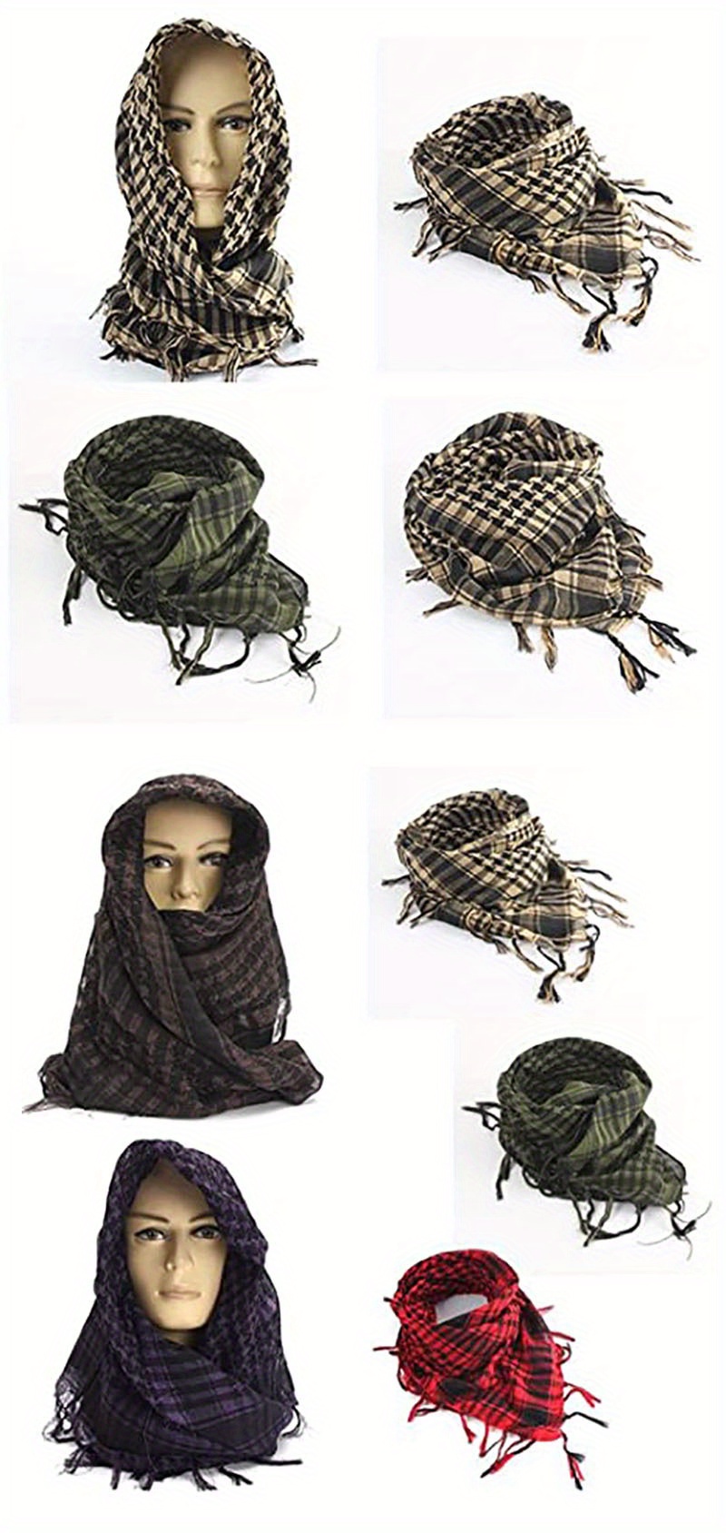 Classic Tactical Desert Square Scarf Thin Striped Sunscreen Tassel