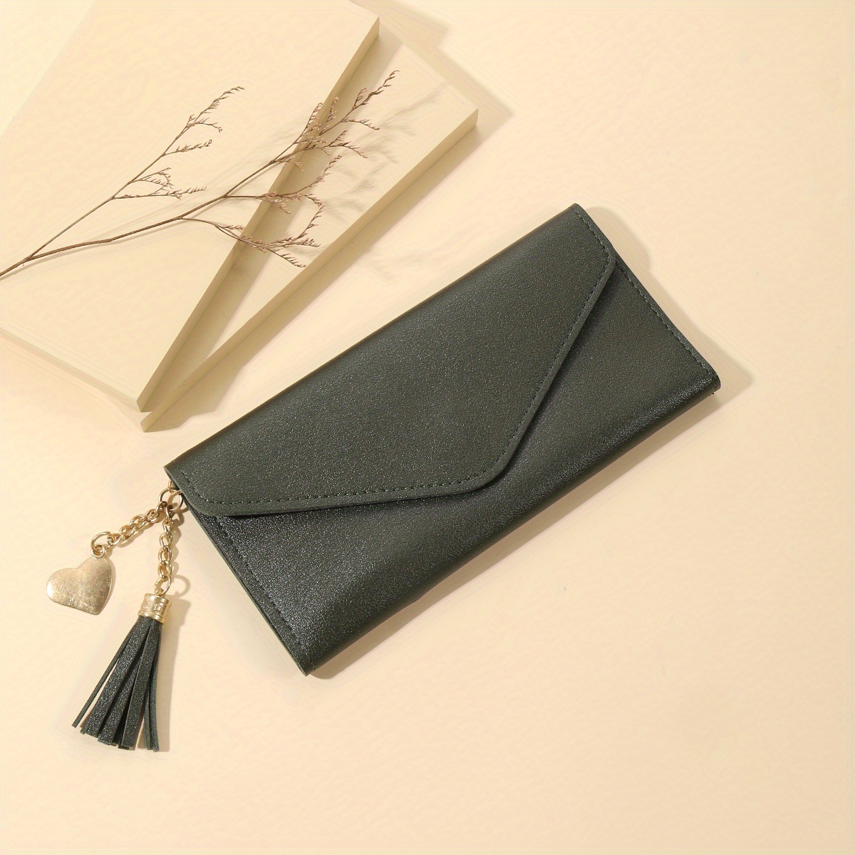 Tassel Detail Long Wallet - Dark Green