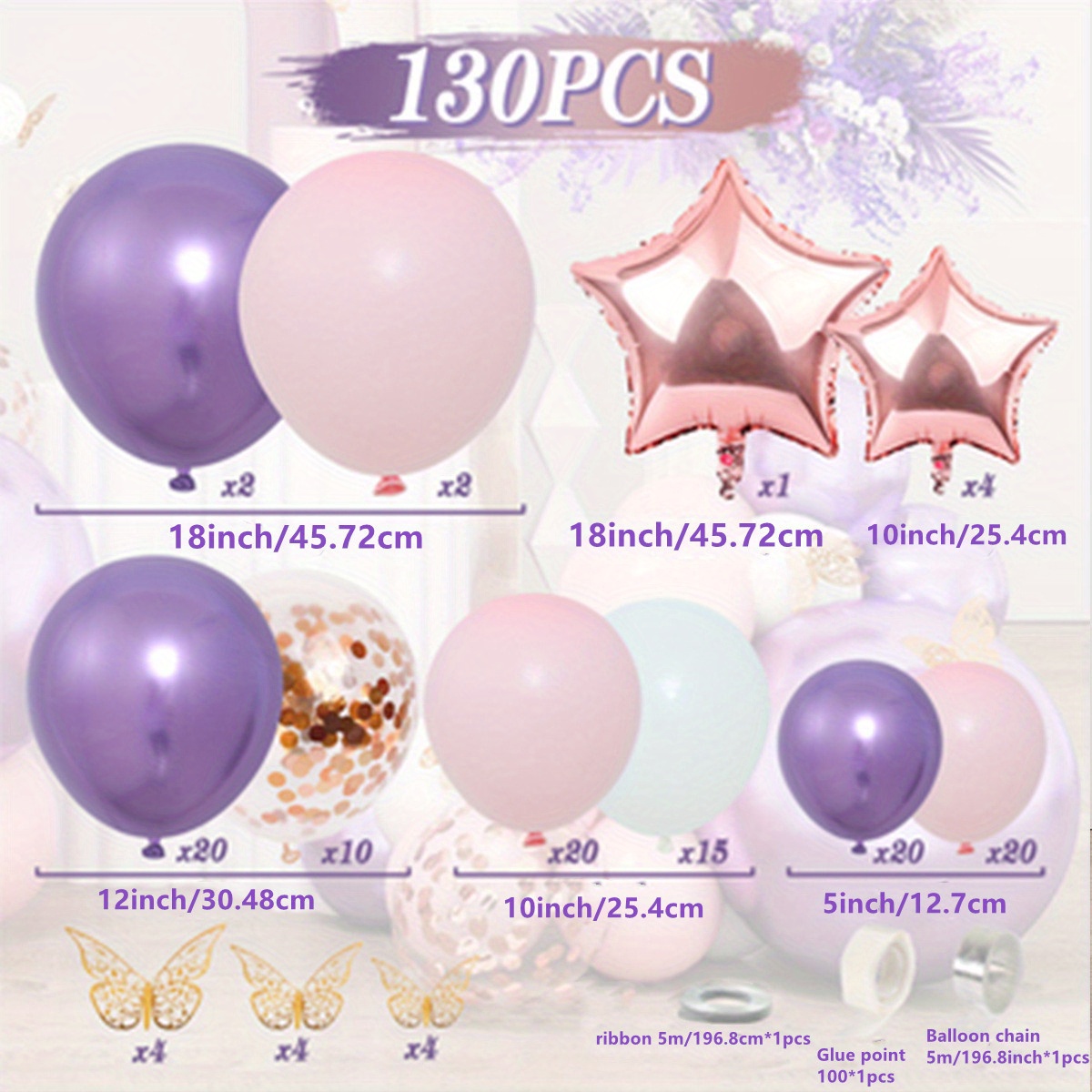 130pcs Guirlande De Ballons Papillon Rose Et Violet Kit De - Temu Canada