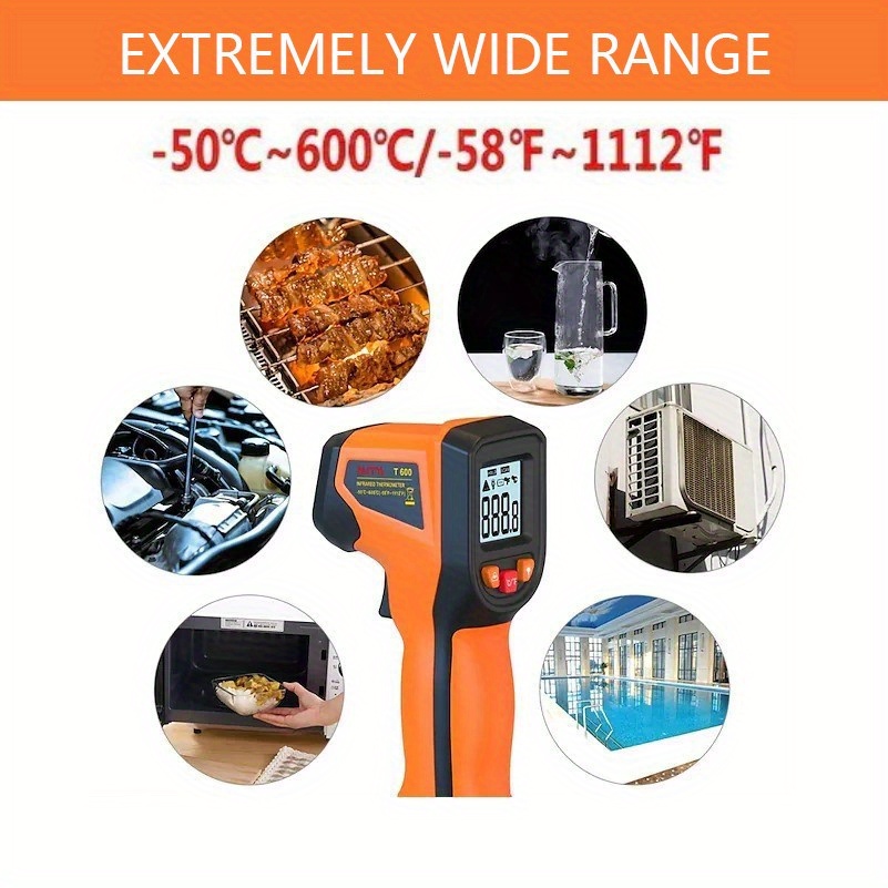 Thermomètre infrarouge numérique (-50℃～950℃), pistolet de température laser  sans contact avec écran LCD, émissivité réglable/enregistrement de