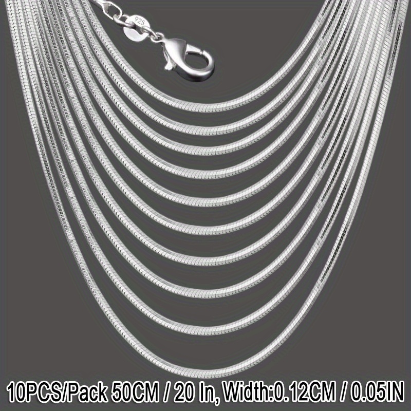 Simple Sterling Silver Snake Bone Chain Necklace, 925 Silver / 50cm