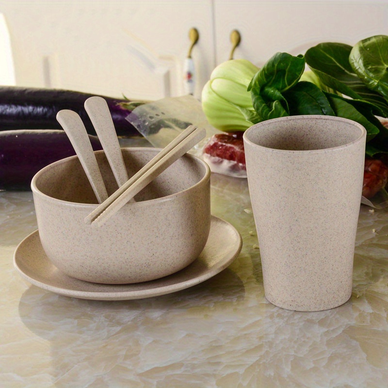 OAMCEG - Juego de vajilla de plástico para 6 personas – Juego de platos y  cuencos de cocina de 42 piezas, juego de vajilla de paja de trigo de