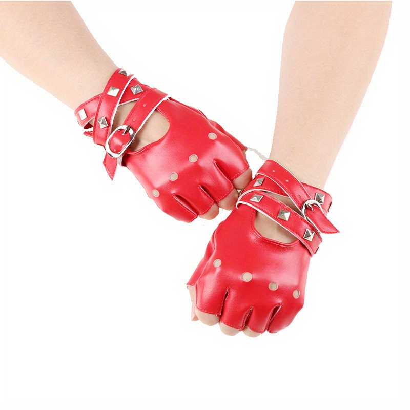 Fingerless Rivet Punk Gloves Short Hollow Out Rock Stage Gloves For Women  Pu Leather Gloves For Halloween Dress Up Hip Hop Party Accessories - Temu