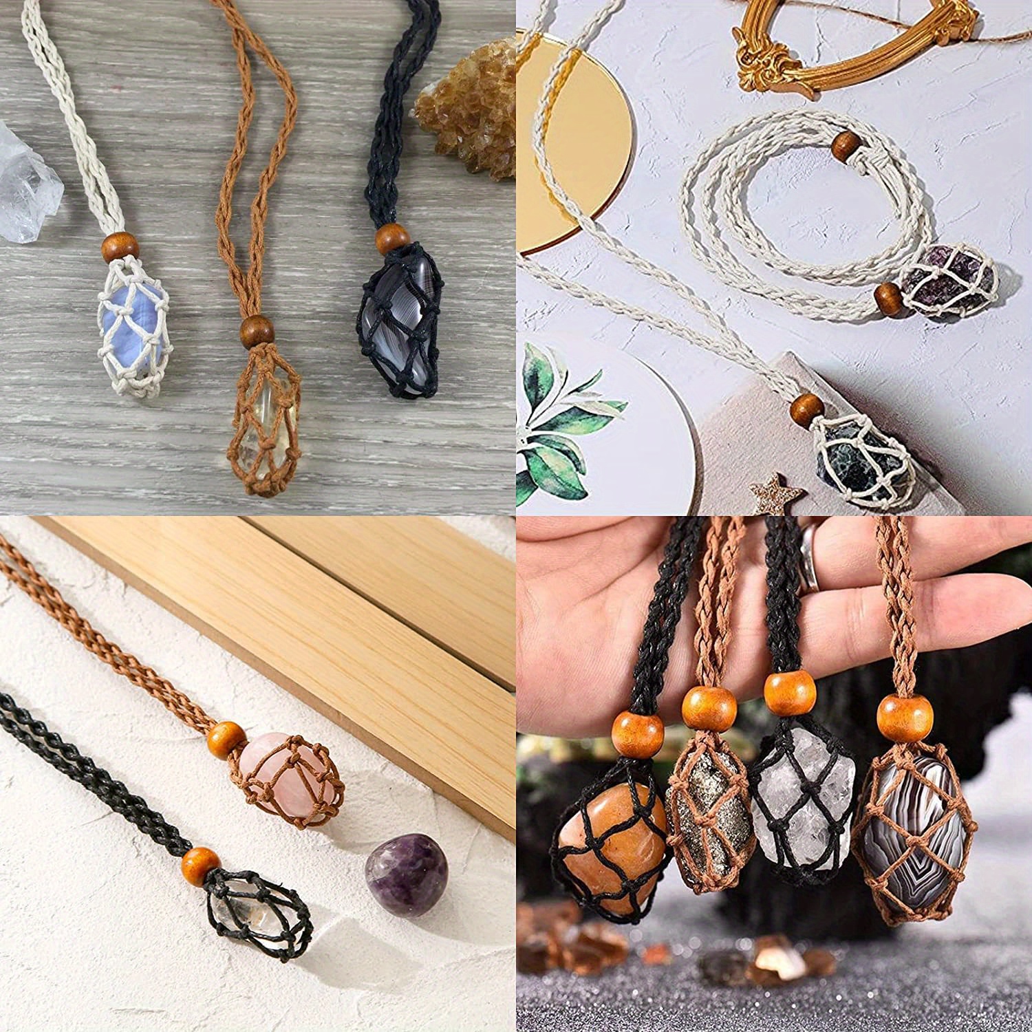 1pc, Boho Style Crystal Necklace Holder Cord, Empty Adjustable Crystal  Stone Holder, Braided Necklace Adjustable Length Crystal Stone Lucky Stone  Pendant Net Cord For Jewelry Making Necklaces,Crystal Necklace Bracelet  Holder Cord, Empty