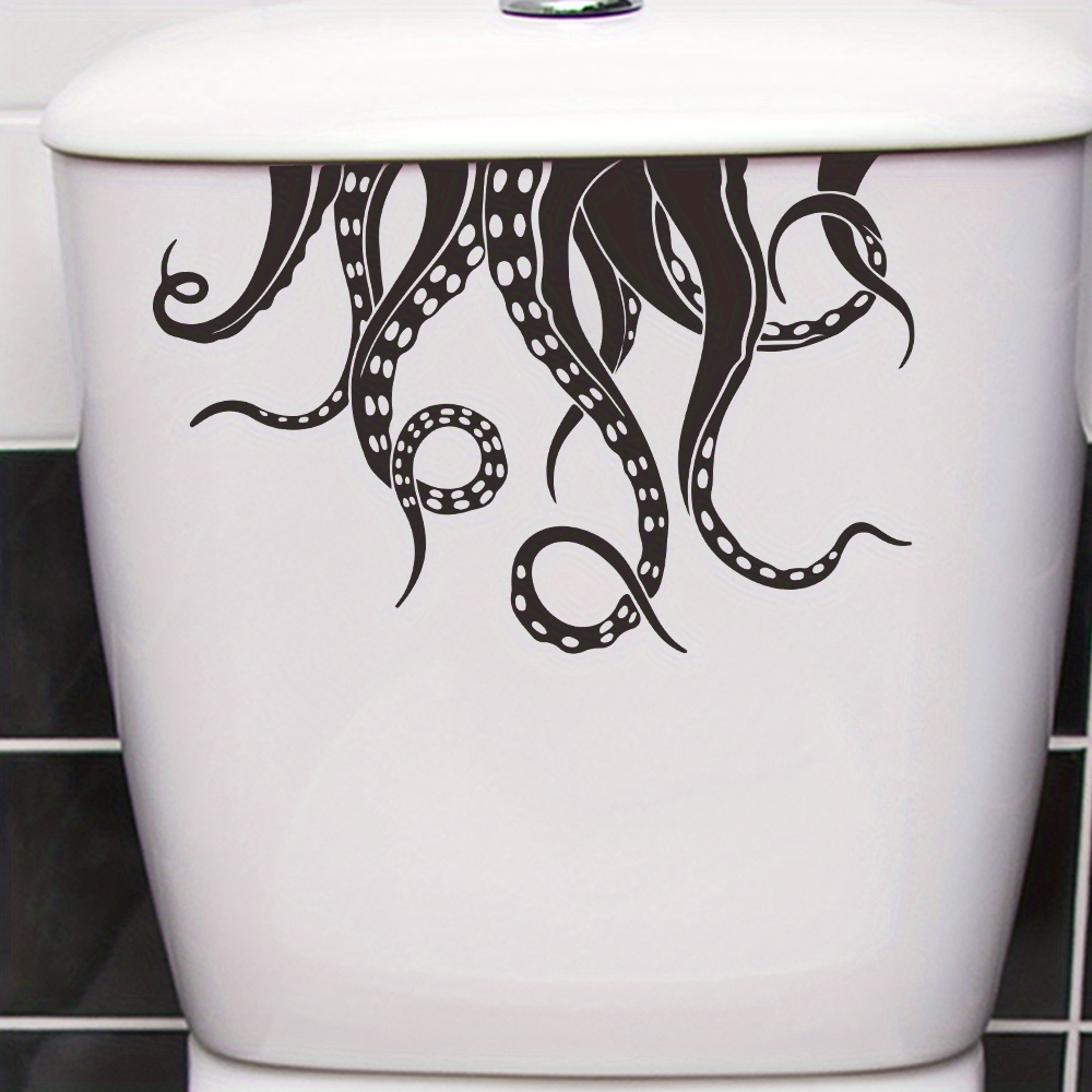 Image of 1pc Octopus Pattern Toilet Lid Decal, Funny Self Adhesive Wall Sticker, Creative Toilet Cover Decorative Sticker, Bathroom Decor , Home Decor