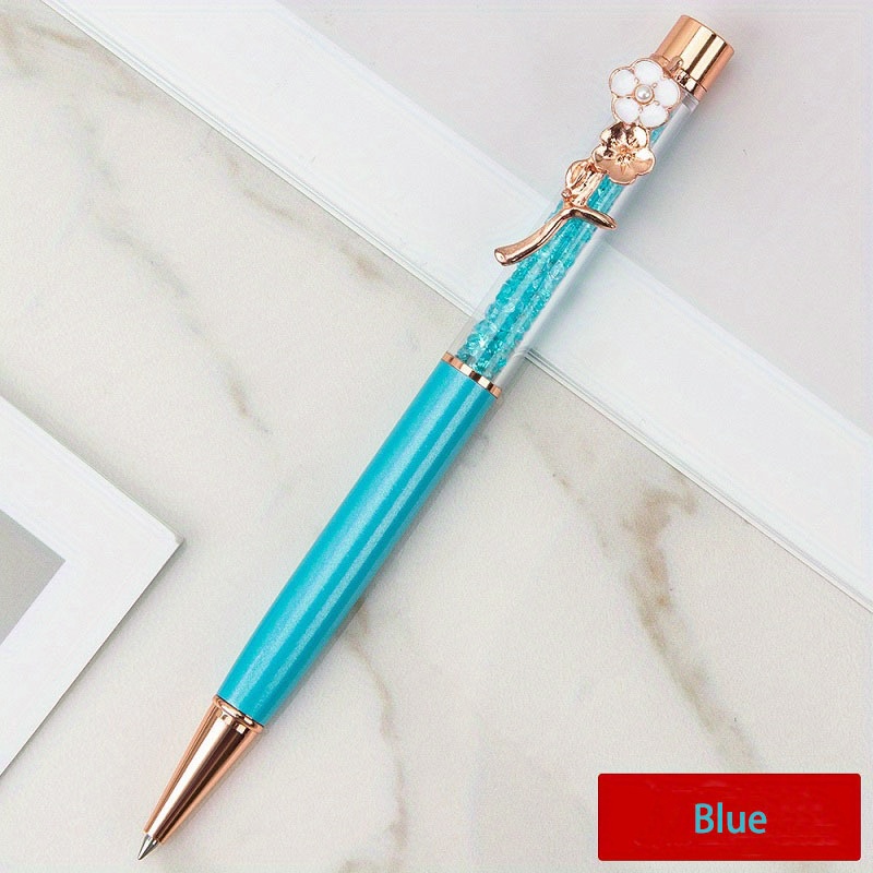 Turquoise Floating Glitter Pen With Gold Hardware 