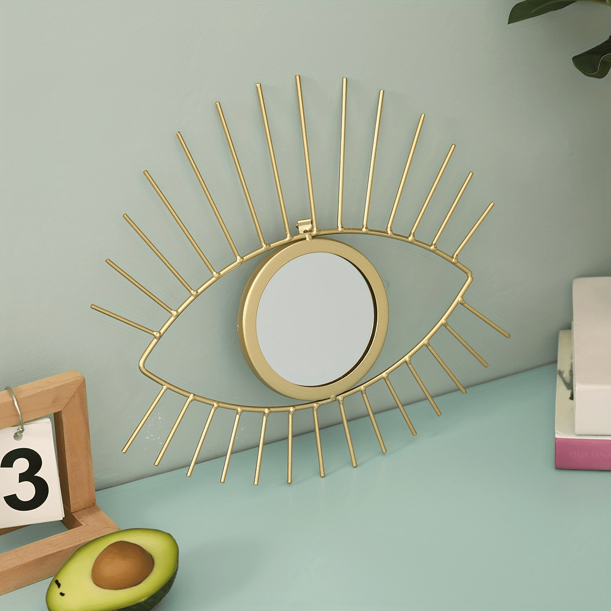 

1pc Metal Outer Frame Wall Mirror, Modern Minimalist Eyes Patterned Self-adhesive Wall Decor, For Living Room, Bedroom, Bathroom And Office Porch Decor, Home Decoration