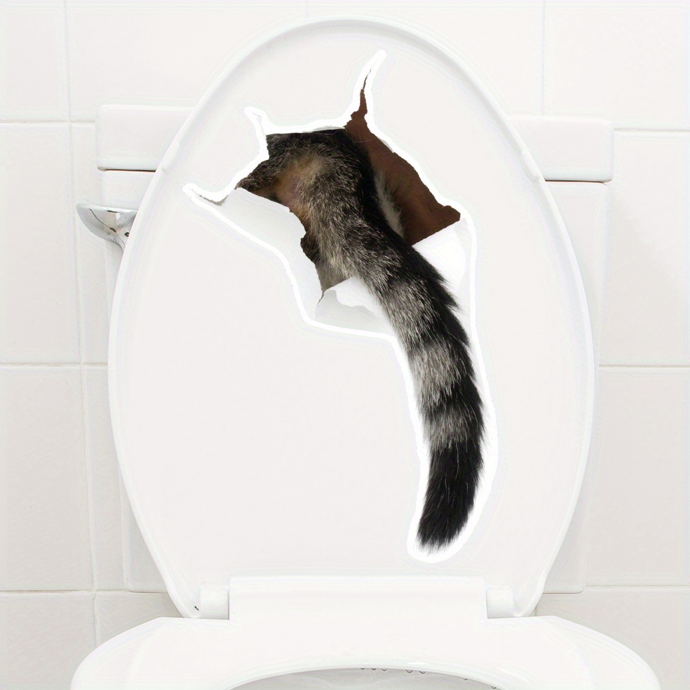 Tail Toilet Seat Sticker, Animal Print, , Self-adhesive, Plastic, Rectangular Shape, Toilet Cover Decoration