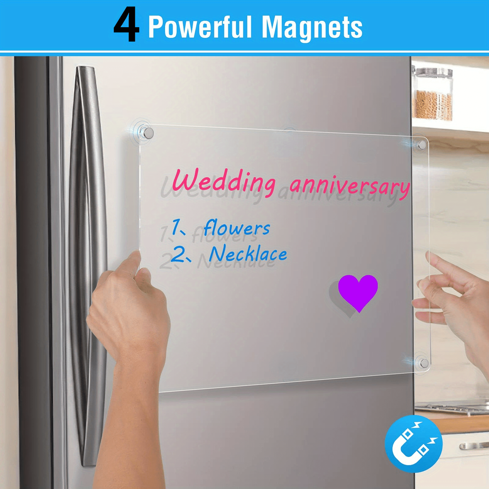 Calendario magnético acrílico para refrigerador, calendario transparente de  borrado en seco de 16.5 x 12.2 pulgadas para refrigerador, incluye 4