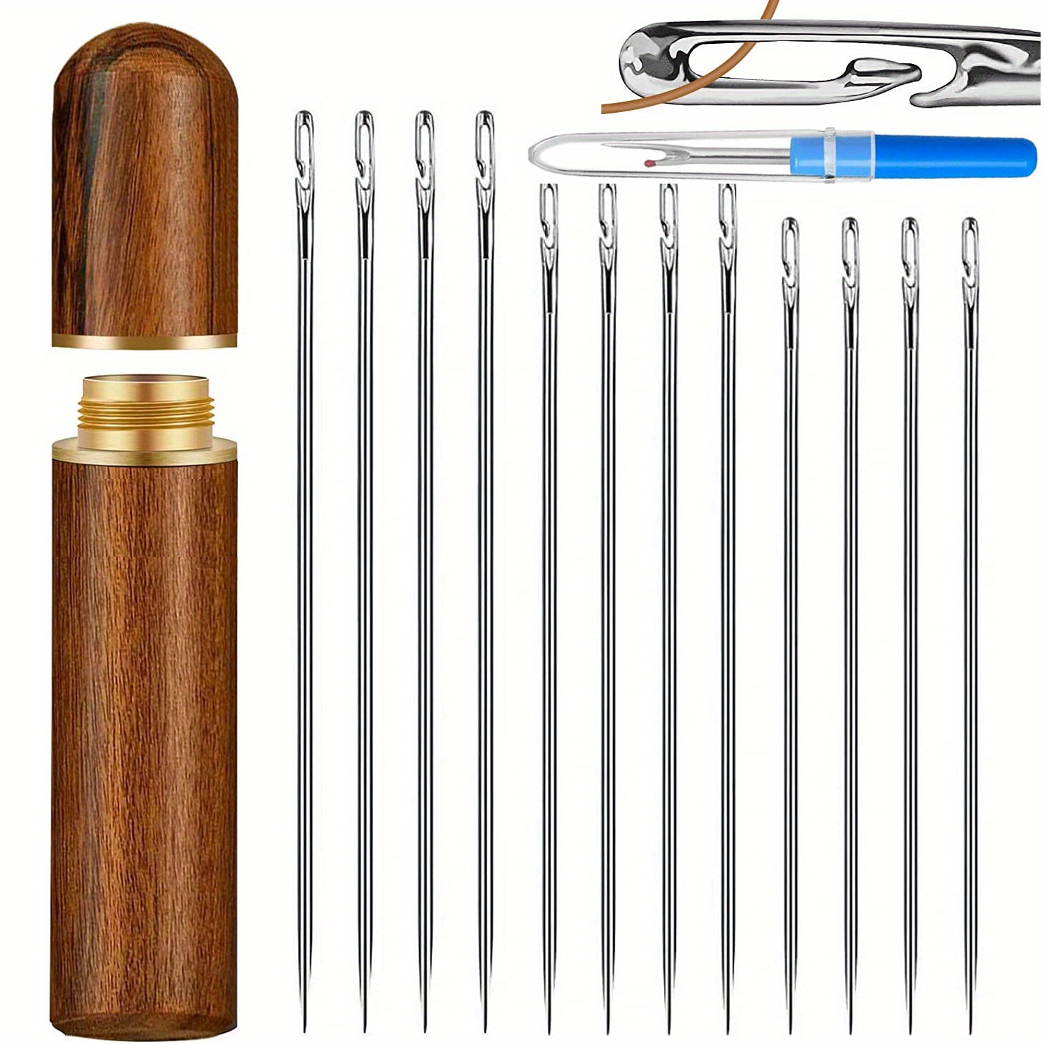 Hand Sewing Needles Sharp Needle With Solid Wood Needle Case Temu