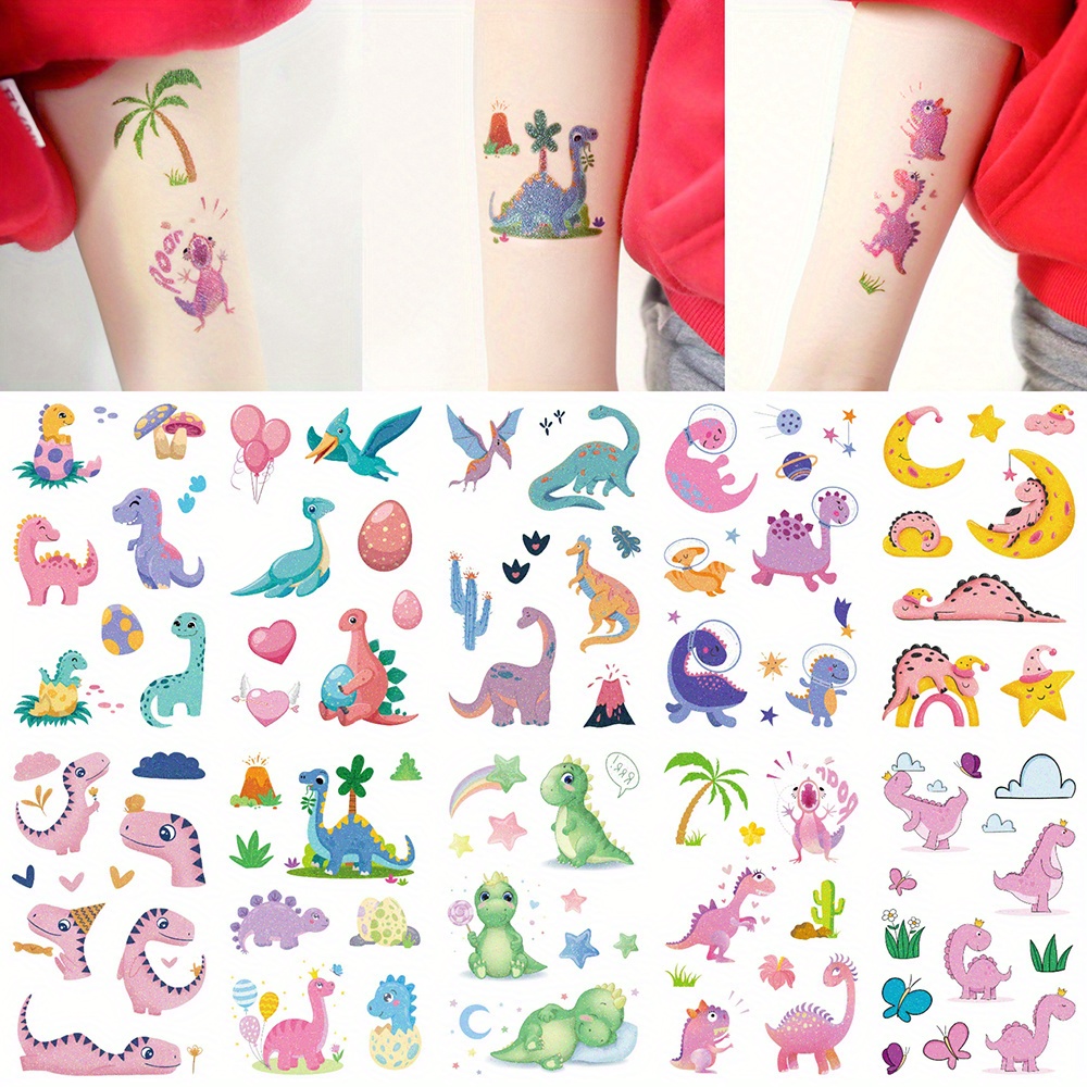 Leesgel Tatuaggi per Bambini, 120 Dinosauri Tatuaggi Glitter