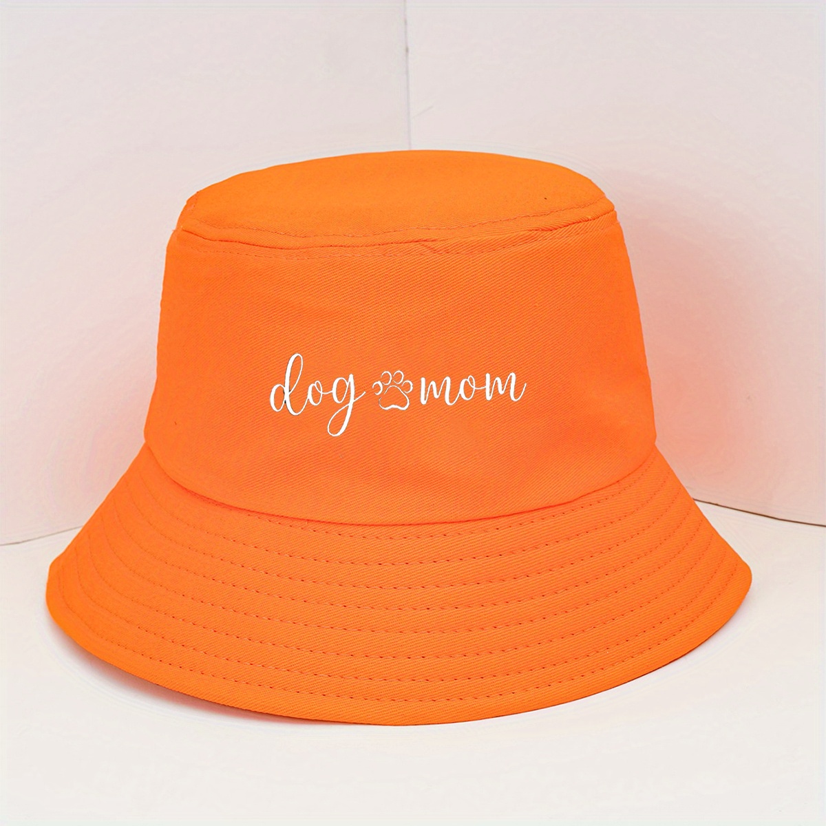 Dog Mom Print Bucket Hat Solid Cotton Basin Hat Unisex Lightweight Sunscreen