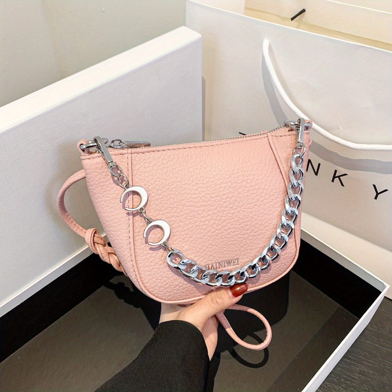 Simple Lychee Pattern Shoulder Bag, Solid Color Crossbody Abg, Women's  Classic Bag With Chain Strap - Temu Italy